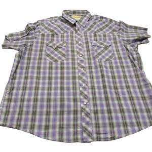 Wrangler Mens 2XL Purple Plaid Western Snap Shirt Short Sleeve Big & Tall Cowboy